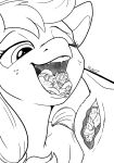  2018 absurd_res anthro applejack_(mlp) duo earth_pony equine female feral freckles friendship_is_magic hair hi_res horse lying mammal micro monochrome my_little_pony on_front one_eye_closed pony ponythroat teeth tongue vore 