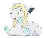  2018 alolan_vulpix alpha_channel blonde_hair e_no_n female fur green_eyes hair implied_transformation inner_ear_fluff lillie_(pok&eacute;mon) nintendo pok&eacute;mon pok&eacute;mon_(species) regional_variant semi-anthro simple_background solo surprise transparent_background video_games white_fur young 