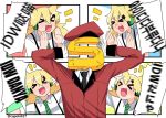  &gt;_&lt; 1girl anger_vein animal_ears annotated beret blonde_hair capoki cat_ears chinese comic commander_(girls_frontline) commentary covering_ears earphones english fang girls_frontline gloves hat idw_(girls_frontline) korean necktie open_mouth translated 