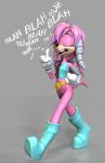  2017 3d_(artwork) anthro belt boots clothed clothing dialogue digital_media_(artwork) echidna eyes_closed female footwear gloves hair julie-su lemurfeature mammal monotreme open_mouth shirt simple_background solo sonic_(series) teeth text walking 