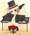  anthro balls bottomless canine clothed clothing cub dog hat male mammal musical_instrument oliver_(sci) penis piano polygon5 solo summer_camp_island top_hat young 