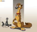  big_feet big_nose blue_eyes bocian_(artist) bocian_(character) brown_fur claws collar fluffy freckles fur hindpaw lagomorph mammal mustelid paws pet rabbit silhouette simple_background size_difference weasel 