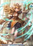  alice_(fire_emblem) axe blonde_hair blue_eyes commentary_request company_name copyright_name dress fire_emblem fire_emblem_cipher flower fumi_(butakotai) holding holding_axe holding_staff long_hair mirror official_art open_mouth solo staff standing white_legwear window 