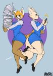  aggressive_retsuko anthro big_breasts breasts canine clothed clothing duo female fennec fenneko footwear fox lazydez mammal open_mouth phone red_panda retsuko shoes sweat sweatdrop thick_thighs 
