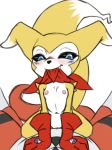 ambiguous_gender bandanna blush breasts chibi colored_sketch digimon duo female female/ambiguous first_person_view furball guilmon hybrid impmon looking_at_viewer nipples pussy renamon renimpmon scalie small_breasts smile teasing 