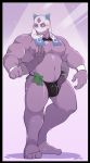  4_fingers 4_toes anthro anthrofied blue_eyes blush bulge clothing fan_character front_view froslass grope male money muscular muscular_male navel necktie nintendo pecs pok&eacute;mon pok&eacute;mon_(species) seintaur simple_background solo_focus standing stripper thong toes video_games 