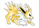  2015 3_toes ambiguous_gender angry artsy-theo beady_eyes black_eyes black_nose canine digital_drawing_(artwork) digital_media_(artwork) eeveelution feral fighting_stance frown full-length_portrait fur jolteon mammal mane multicolored_fur nintendo pok&eacute;mon pok&eacute;mon_(species) portrait quadruped side_view signature simple_background snout solo spikes standing style_parody toes toony two_tone_fur video_games white_background white_fur white_mane yellow_fur 
