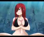  1girl breasts brown_eyes cleavage collarbone erza_scarlet fairy_tail gaston18 hair_over_one_eye large_breasts long_hair navel red_hair 