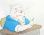  2018 anthro bear blush clothing eyes_closed fur hoodie male mammal maron2475 overweight overweight_male polar_bear shirane_kan sitting solo utau white_fur 