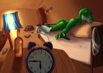  alarm_clock alligator bed clock clothing cregon crocodile crocodilian gph groggy male morning nude reptile scalie underwear 