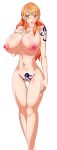  1girl areolae armpits artist_request ass bangs blush breasts brown_eyes censored cleavage cowboy_shot curvy earrings hips huge_ass huge_breasts jewelry legs long_hair looking_to_the_side nami_(one_piece) navel nipples novelty_censor nude one_piece orange_hair pose pubic_tattoo simple_background slender_waist solo standing sweat tattoo thick_thighs thigh_gap thighs transparent_background uncensored white_background wide_hips 
