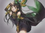  armlet bare_shoulders black_dress black_hair catzz detached_sleeves dress egyptian green_eyes hair_tubes headdress jewelry long_hair nephthys_(p&amp;d) open_mouth puzzle_&amp;_dragons 