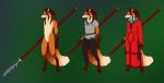  ambiguous_gender anthro belt canine claws clothed clothing fox fur green_eyes holding_object holding_weapon inner_ear_fluff mammal melee_weapon naginata nude orange_fur pants paws polearm red_fox robe scabbard scarf shirt standing vulkalu weapon 