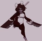  bear breasts female grey_background hair harness kanel mammal melee_weapon nipples panda raised_heel raised_leg short_hair simple_background solo sword tiptoes weapon 