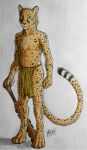  0laffson 2014 4_toes 5_fingers anthro cheetah clothing feline loincloth male mammal solo toes traditional_media_(artwork) 