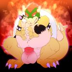  2018 anal anal_penetration anatomically_correct anatomically_correct_penis anthro balls big_balls big_penis black_fur bowser butt canine collar digital_media_(artwork) draxler duo erection fox fur hair horn huge_balls huge_penis male male/male mammal mario_bros nintendo nude penetration penis redtoblack sex simple_background size_difference spiked_collar spikes video_games white_fur 