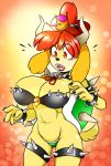  2018 4_fingers animal_crossing anthro armband big_breasts biped black_lips black_nails black_nose blush bowser bowsette_meme bra bracelet breasts canine censored clothing collar colored_nails convenient_censorship crossover crown dog duckdraw eyebrows eyelashes fangs female floppy_ears fur hair horn hybrid isabelle_(animal_crossing) jewelry leg_garter long_ears mammal mario_bros mostly_nude multicolored_fur navel nintendo open_mouth red_eyes red_hair reptile scalie shell short_tail simple_background solo spiked_collar spikes super_crown surprise tied_hair turtle two_tone_fur underwear video_games yellow_fur 