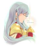  anniversary aqua_hair closed_eyes commentary_request earrings eirika fire_emblem fire_emblem:_seima_no_kouseki from_side highres holding holding_sword holding_weapon jewelry long_hair nakabayashi_zun simple_background solo sword weapon white_background 