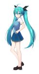  ahoge aqua_eyes aqua_hair breasts commission eyebrows_visible_through_hair full_body hair_ribbon hands_on_hips hatsune_miku long_hair looking_at_viewer medium_breasts pleated_skirt ribbon skirt smile solo standing tttanggvl twintails vocaloid white_background 