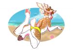  anthro antlers beach bulge butt cervine clothing horn looking_back male mammal moose rokemi seaside solo speedo swimsuit tongue tongue_out underwear 