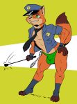  a-side anthro bulge canine clothing disney fox handcuffs male mammal nick_wilde police_uniform riding_crop shackles solo uniform whip zootopia 