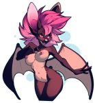  anthro bat blush breasts featureless_crotch female hair hybrid junebuq makeup mammal nipples open_mouth solo voluptuous wide_hips wings 