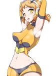  aimo_(aimo1214) armpits blush breasts brown_hair cameltoe covered_nipples groin highres large_breasts midriff navel open_mouth senki_zesshou_symphogear simple_background solo sweat tachibana_hibiki_(symphogear) white_background yellow_eyes 