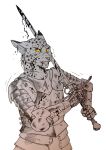  0laffson 2015 5_fingers armor blood cheetah feline holding_object holding_weapon mammal melee_weapon simple_background sword traditional_media_(artwork) weapon white_background yellow_eyes 