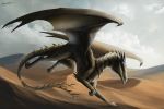  2015 ashesdrawn day desert detailed_background digital_media_(artwork) dragon feral invalid_color membranous_wings outside scalie sky solo spines western_dragon wings 