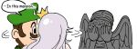  1girl crown doctor_who long_hair looking_back luigi luigi's_mansion mario_(series) md5_mismatch mini_crown princess_king_boo simple_background super_crown super_mario_bros. tilted_headwear weeping_angel wootsang 