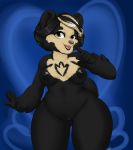  2016 5_fingers anthro arm_tuft bear belly big_breasts biped black_fur black_hair black_lips black_markings black_nipples black_pussy black_tail blonde_hair blue_background breasts brown_nose butt_from_front chest_markings clitoris digital_drawing_(artwork) digital_media_(artwork) edith_(halostar) facial_markings fangs female front_view fur hair half-length_portrait hand_on_face humanoid_hands looking_at_viewer love_handles mammal markings multicolored_fur multicolored_hair navel nipples nude open_mouth open_smile pink_tongue pinup pointing portrait pose pussy rileyserenity short_hair short_tail simple_background slightly_chubby small_waist smile snout solo spectacled_bear standing tan_fur tan_markings thick_thighs tongue two_tone_fur two_tone_hair voluptuous wide_hips yellow_eyes 