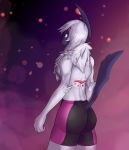  absol anthro anthrofied athletic bike_shorts breasts butt butt_pose clothing female fur mammal markings nintendo pok&eacute;mon pok&eacute;mon_(species) purple_eyes quench rear_view shorts side_boob solo video_games white_fur 