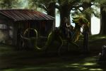  2015 ashesdrawn day detailed_background digital_media_(artwork) dragon forest grass group human invalid_color invalid_tag mammal outside tree 