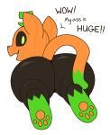  4_toes absurd_res animate_inanimate big_butt black_sclera butt dialogue dipstick_tail english_text food fruit green_eyes hi_res hindpaw multicolored_tail orange_pawpads pawpads paws pumkat pumpkin rear_view text toes white_pupils youwannaslap 