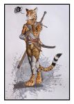  0laffson 2015 4_toes 5_fingers anthro armor black_spots cheetah claws clothed clothing digitigrade dipstick_ears dipstick_tail enorach_(0laffson) feline fur inner_ear_fluff male mammal melee_weapon multicolored_tail pawpads scar simple_background solo spots spotted_fur standing striped_tail stripes sword thinking toes traditional_media_(artwork) weapon yellow_eyes 