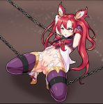  1girl alternate_costume alternate_hair_color alternate_hairstyle anal armpit ass black_gloves blush breasts chains choker gloves grow_minion hair_ornament jinx_(league_of_legends) league_of_legends long_hair open_mouth pussy red_hair small_breasts star_guardian_jinx thighhighs twintails white_gloves yellow_eyes 
