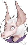  albino alpha_channel ambiguous_gender bat benign_light big_ears clothing demon fruit_bat hair hoodie horn looking_up mammal portrait signature simple_background solo transparent_background white_eyes white_hair 