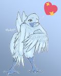  &lt;3 2019 anthro avian beak bent_over bird blue_fur breasts feathers female fur looking_at_viewer meme non-mammal_breasts nude one_eye_closed shukin solo tweetfur twitter wings wink 
