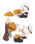  4_fingers avian bird clothed clothing della_duck disney donald_duck duck ducktales duo feathers food fruit jack-o&#039;-lantern open_mouth opossumberry pilot_outfit pumpkin sailor_uniform scared shriek simple_background white_background white_feathers 