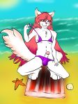  :3 anthro artemis_tsukino beach bikini bulge cat clothed clothing crossdressing erection feline fur girly hair humanoid_penis long_hair long_tail male mammal marine nipples paws penis pink_eyes pink_hair pink_nose seashell seaside solo starfish swimsuit unknown_artist white_fur 