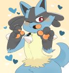  &lt;3 2017 ambiguous_gender anthro black_fur black_nose blue_fur blush canine cute digital_drawing_(artwork) digital_media_(artwork) fur happy hyaku1063 looking_at_viewer lucario mammal multicolored_fur nintendo one_eye_closed open_mouth pawpads pok&eacute;mon pok&eacute;mon_(species) red_eyes smile solo video_games wide_hips wink 