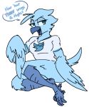  2019 alpha_channel anisodactyl anthro avian beak bird blue_fur bottomless breasts clothed clothing english_text feathers female fur half-closed_eyes looking_at_viewer meme non-mammal_breasts open_beak open_mouth seductive simple_background solo text thebirdiebin transparent_background tweetfur twitter wings 