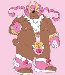  &lt;3 2018 anthro bear belly black_nose bow brown_fur bulge clothed clothing cute_fangs digital_drawing_(artwork) digital_media_(artwork) fangs full-length_portrait fur girly leggings legwear loneliestbara looking_at_viewer male mammal mask musclegut nipples overweight overweight_male pecs pink_background portrait ribbons short_tail simple_background slightly_chubby smile solo tuft white_fur 