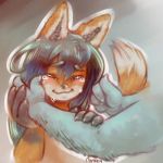  anthro black_hair canine consoling crying disembodied_hand duo female fox fur hair hand_on_face holding_(disambiguation) kinktober mammal orange_fur panken simple_background smile solo_focus tears 