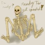  ambiguous_gender anatomy animated_skeleton blush bone coffeewithdicks digital_media_(artwork) english_text eyeless halloween holidays looking_at_viewer not_furry presenting skeleton skull solo spread_legs spreading text undead 