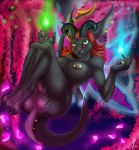  2017 4_toes 5_fingers anthro big_breasts big_butt biped black_claws black_fur black_nipples black_nose breasts butt canine claws dark-ahroun-friesian demon detailed_background ear_piercing eyebrows eyelashes female floating flower_petals fur furgonomics furry-specific_piercing green_eyes grey_fur hair horn hybrid insect_wings long_tail looking_at_viewer magic mammal multicolored_fur nipple_piercing nipples petals piercing pussy red_eyebrows red_hair ring smile solo spade_tail succubus succubus_mom_(dark-ahroun-friesian) tail_piercing toes tree two_tone_fur wings 