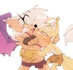  2_tails bat big_breasts bigdad breasts bulge butt butt_grab canine clothed clothing ear_piercing face_in_breasts female fingerless_gloves fox gloves grope hand_on_butt male male/female mammal membranous_wings miles_prower multi_tail nipples open_mouth partially_clothed piercing rouge_the_bat shorts_down sonic_(series) surprise wings 