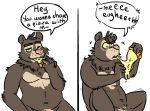  2013 anthro bear bedroom_eyes belly biped brown_fur chest_markings comic dialogue digital_drawing_(artwork) digital_media_(artwork) eating english_text eye_markings eyebrows food fur fur_tuft half-closed_eyes head_tuft holding_food holding_object humor looking_at_viewer male mammal markings multicolored_fur muzzle_(marking) muzzle_scabs navel neck_tuft nude overweight overweight_male pecs pink_nose pizza pubes seductive shocked simple_background sitting sloth_bear snout solo speech_bubble spread_legs spreading surprise talking_to_viewer tan_fur tan_markings text thick_eyebrows tuft turborumpquest two_tone_fur white_background wide_eyed willy_(artdecade) 