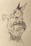  0laffson 2016 5_fingers ambiguous_gender anthro blue_eyes caracal clothed clothing feline fur mammal simple_background sketch smile solo tongue traditional_media_(artwork) 