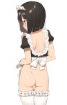  2l_(2lsize) apron ass black_eyes black_hair bob_cut choker cowboy_shot eyebrows_visible_through_hair frill_trim from_behind highres maid_headdress no_panties original profile pussy_peek short_hair solo thigh_gap thighhighs wrist_cuffs 